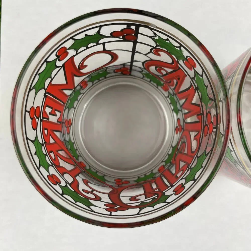 Vintage Cera Glass Merry Christmas Lowball Glasses Lot of 2